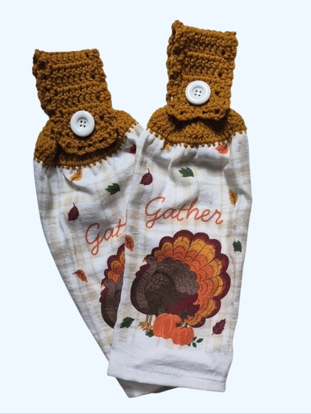 Thanksgiving Gather Turkey Fall Leaves Handmade Crochet Top Dish Towel Set Of 2